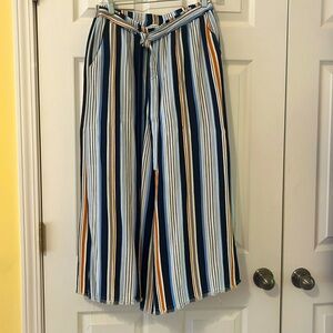 Olivaceous Boho Striped Lightweight Wide Leg Pants, Flowy, Large-IMO runs small